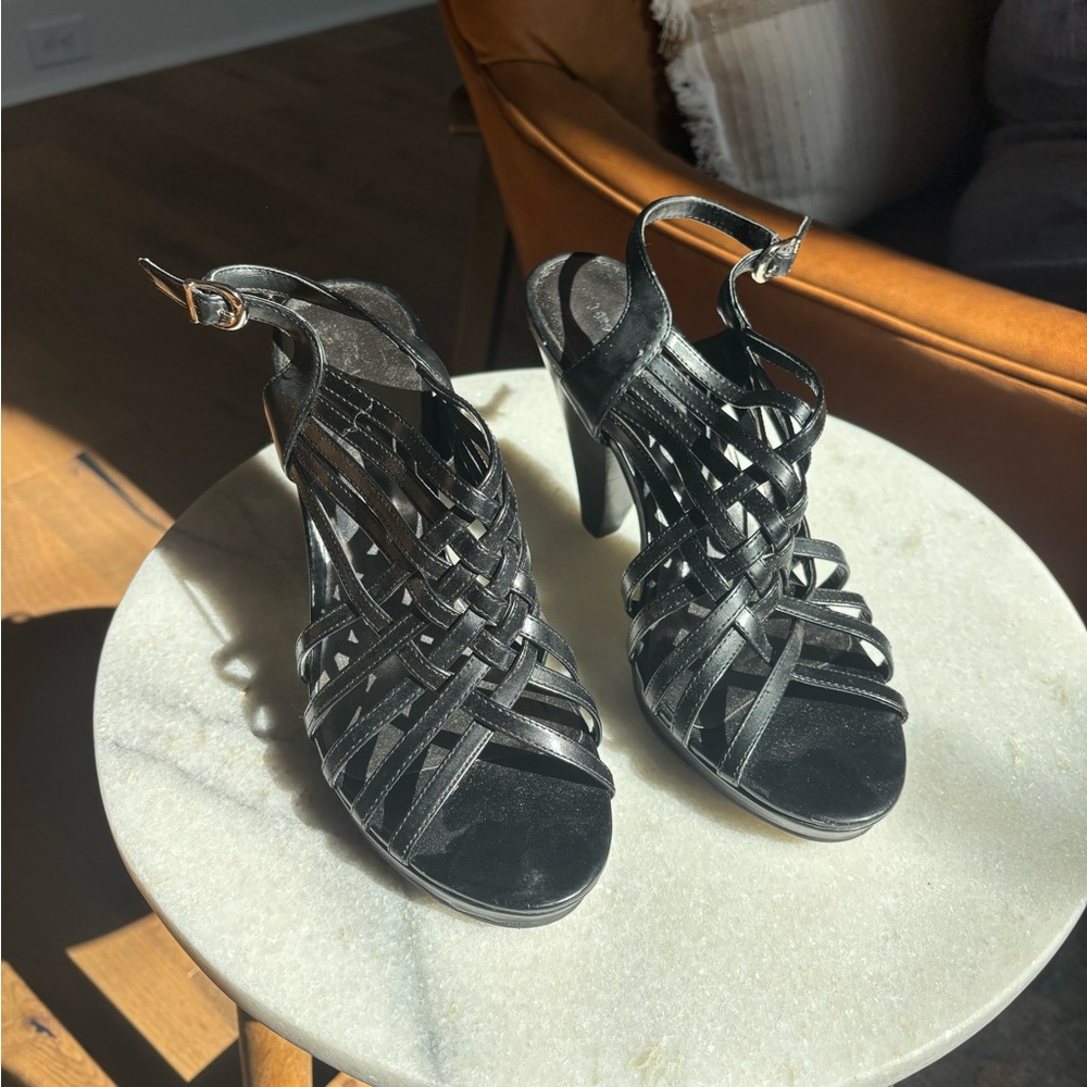 Franco Sarto Black Strappy Heels